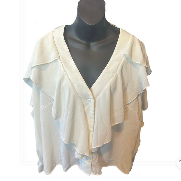 NWOT White Ruffle Blouse Sz. 2XL - Picture 2 of 5